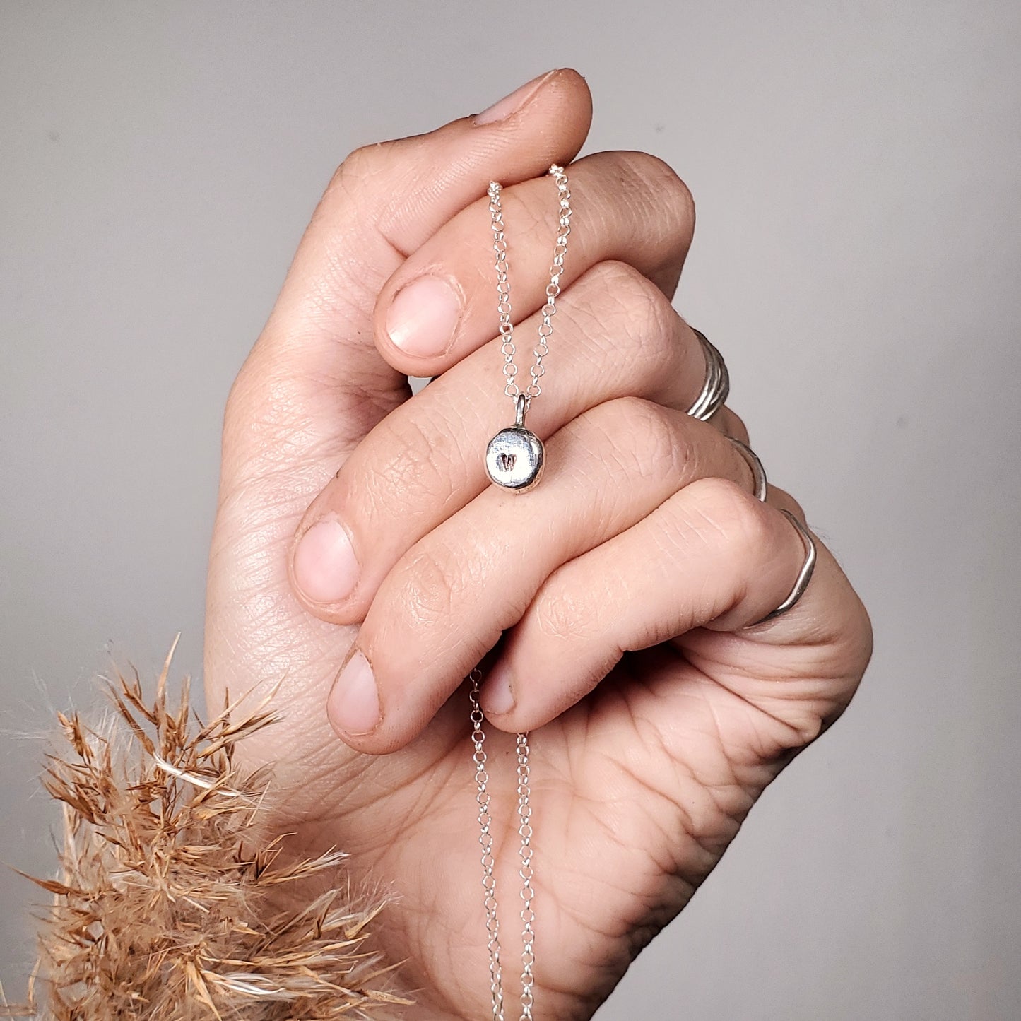 Mini Sterling Nugget Initial Necklace
